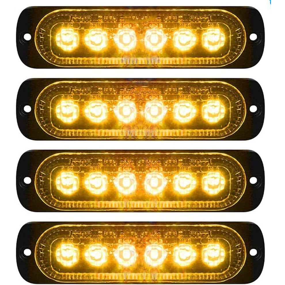 4 Pack 6Led Emergenty Warning Lights,Led Safety Emergency Flashing Lights 12-24V Strobe Hazard Warning Waterproof Amber/Light 9162407051267