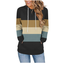Felpa da donna a maniche lunghe con cappuccio e blocchi di colore, pullover casual, ampia, con tasche, comoda e morbida