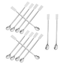 Spúnóg Meascáin Saotharlainne Tineasur12pcs Cruach Dhosmálta Scoop Samplála Dúbailte Dearadh Tiubhaithe Airgid
