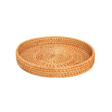 Petit plateau de service rond en rotin, plateau panier en osier, plateau ottoman décoratif tressé pour table basse, fête, salle de bain,