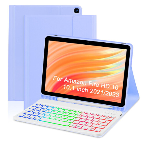 Θήκη πληκτρολογίου με οπίσθιο φωτισμό Rainbow για Kindle Fire HD10 & 10Plus (2021/2023), 10,1",