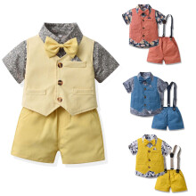 Poikien lyhythihainen paita ja olkainshortsit, kukkakuvioiset paidat, valokuvaussetti, koot 6M-6T, beige