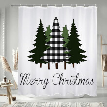 Cortina de ducha de tela con diseño de árbol de Navidad, 72x84 pulgadas, poliéster, lavable e impermeable, compatible con ganchos estándar.