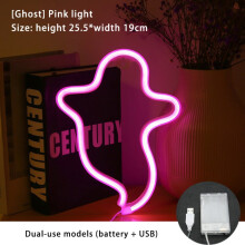 Halloween-Deko, Geister-Neonreklamen, LED-Neonlichter fürs Schlafzimmer, Nachttischlampen, USB- oder batteriebetriebene Tischlampen