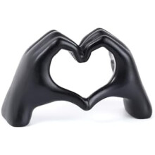 Moderne gouden hartvormige handsculptuur, decoratieve tafeldecoratie, liefdessymbool voor in huis (zwart)