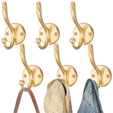 6 Pack Aluminum Wall Hooks, Rustic Gold Finish