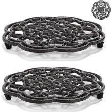 2 Pack Heavy Duty Cast Iron Trivet, 7.7" Round Rustproof Pot Stand with Rubber Pegs – Compatible with Countertops, Tables, Farmhouse Kitchen