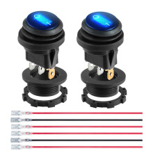 Waterdichte 12V blauwe LED-tuimelschakelaar (2 stuks), SPST 3-pins, 20A, met 6 aansluitingen en 20 cm snoer – compatibel met