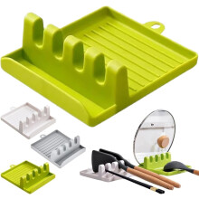 Porte-cuillères et spatules avec rainures anti-gouttes – Repose-ustensiles antidérapant pour cuillères, fourchettes et baguettes (1 pièce, vert)
