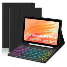 Afneembare toetsenbordhoes met regenboogachtergrondverlichting voor Kindle Fire HD10 & 10Plus (2021/2023), 10,1 inch, magnetisch, penhouder,