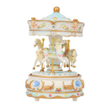 Mini carrousel muziekdoos met opwindmechanisme, kleurrijke LED-muziekdoos, cadeau voor vriendin, kinderen, kerstfeest, paars