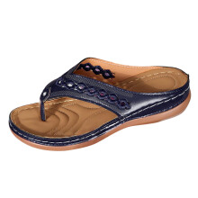 Ediodpoh Damen-Keilsandalen in Marineblau, Zehensteg-Sandalen mit Aussparung für den Sommer – Bequeme Freizeitschuhe für draußen, Größe 9,5