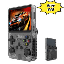 Consola de juegos portátil de código abierto R36S, pantalla grande, gran memoria, batería de gran capacidad, color gris, 64 GB.