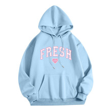 Damtröja med fräsch bokstavstryck, lätt tröja, sänkt axel, lös topp med fickor, huvtröjor för damer, höstblusar, A-Sky Blue XXL