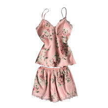 Conjunto de pijama para mujer, top de manga corta informal con pantalones cortos, ropa de casa, conjunto de pijama, ropa de descanso, rosa, L