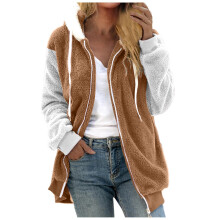 Damen-Wintermantel aus flauschigem Fleece in Übergröße, Kapuzenpullover mit Reißverschluss, leichtes Kunstpelz-Oberteil – Khaki XXL