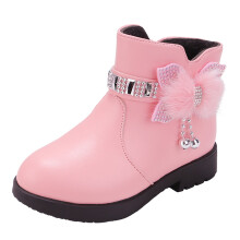 YOUSNH Chaussures pour enfants Bottes courtes à talons épais Bottes chaudes en cuir Chaussures bébé nœud mignon en coton Bottes chaudes