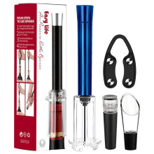 Blue4Piece hordozható tűs légnyomásos bornyitó készlet fóliavágóval, vákuumdugóval és kiöntővel, kék