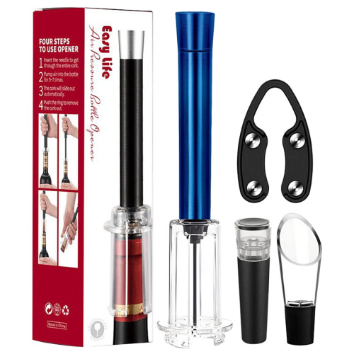 Σετ ανοιχτηριών κρασιών Blue4Piece με φορητή βελόνα και πίεση αέρα, κόπτη αλουμινίου,
