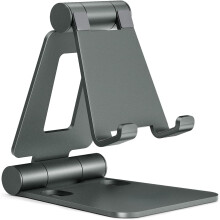 Dubbelt hopfällbart telefonställ, justerbar bordshållare kompatibel med iPhone 16–11, XS–Xr, 8, Nintendo Switch och alla telefoner – grå
