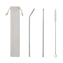 Conjunto de 2 canudos de metal reutilizáveis, canudo longo de aço inoxidável com escovas de limpeza e estojo, para copos térmicos de 30 oz e 20