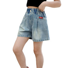 Nieuwe shorts voor meisjes, effen kleur, elastische tailleband, dunne jeans, outdoor shorts met knoopsluiting en zakken, comfortabele en trendy