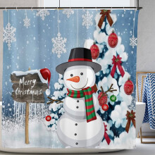Julduschdraperi Vinter Snögubbe Badrumsdekor Jul Tallträd Jul Badrumsdraperi med 12 krokar 72"x72"