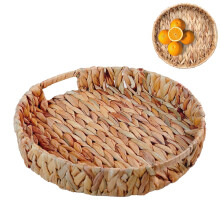 Plateau de service rond en osier avec poignées, corbeille à pain tressée, plateau décoratif tressé pour table basse et table de cuisine (33
