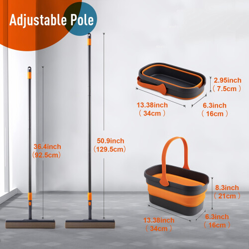 Sponge Mop and Bucket Set Foldable Black Orange