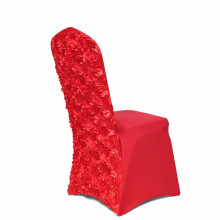 BalsaCircle piros szatén, kiemelt rózsákkal díszített, spandex, rugalmas, banketthez való, tömör székhuzatok