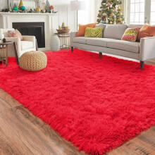Red shag rug for bedroom 4x6 feet soft fluffy non-slip