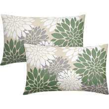 Kissenbezüge in Salbeigrün/Weiß/Grau, 30 x 50 cm (2 Stück), Frühlingsdahlien-Blumenmuster, moderne Landhaus-Kissenbezüge für Sofa, Bett,