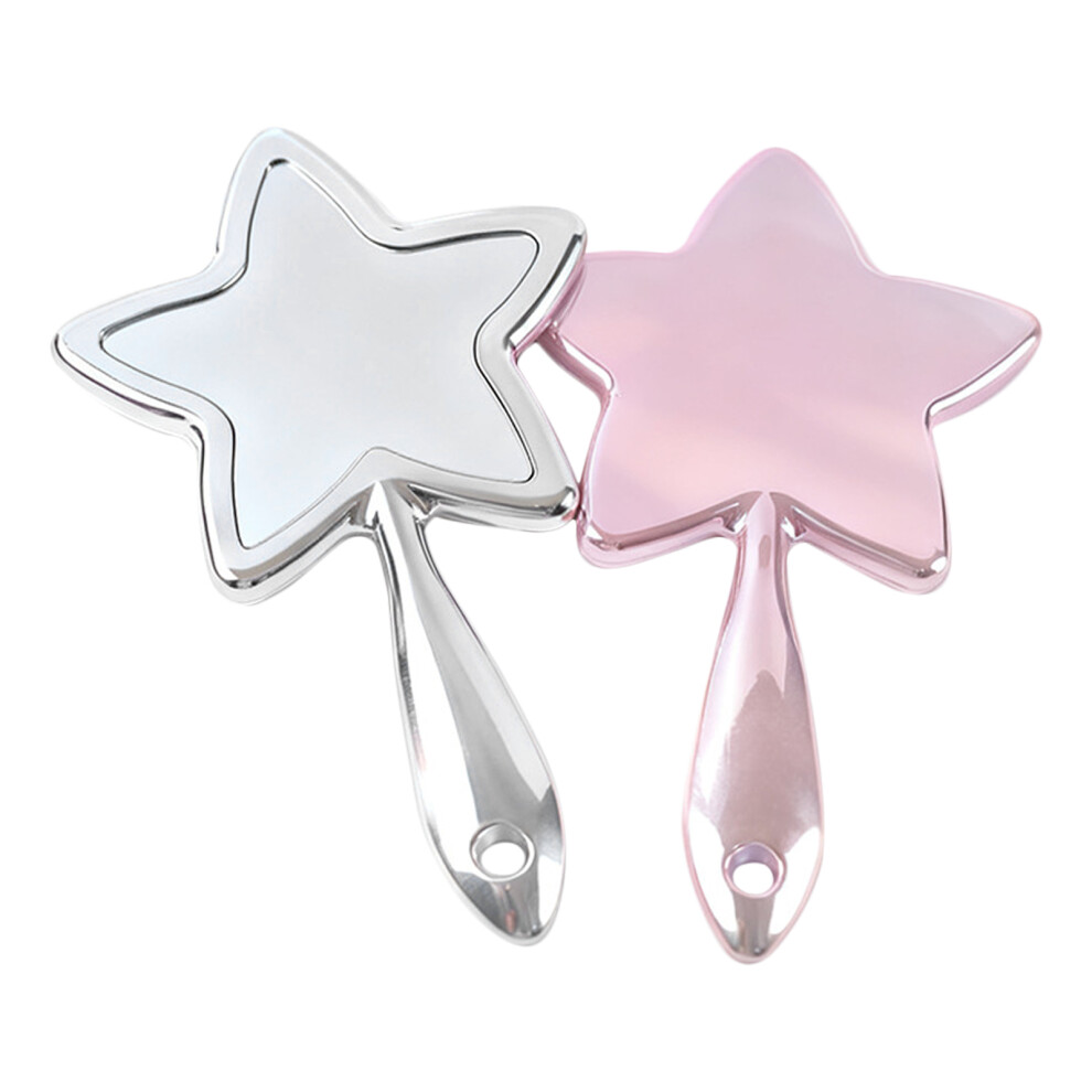 Artibetter Pink/Silver 2Pcs Compact Handheld Star Makeup Mirrors Travel Vanity