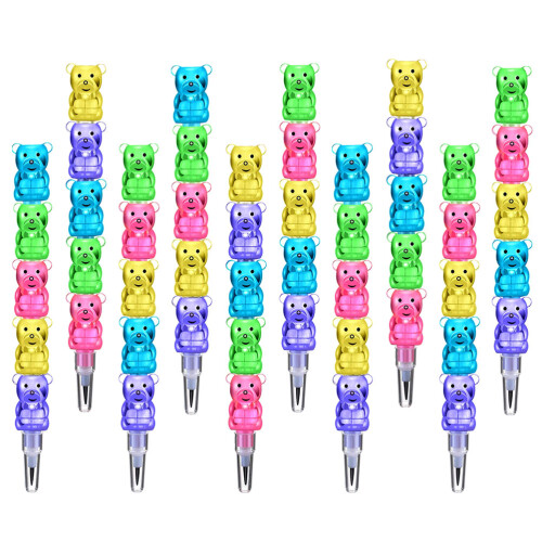 72Pcs Stackable Bear Kid Pencils Plastic School Supplies Colorful Set