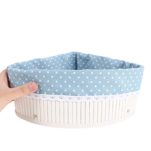 Sky-Blue Triangular Woven Bamboo Basket for Bathroom & Side Table 2