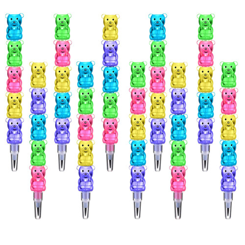 72Pcs Stackable Bear Kid Pencils Plastic School Supplies Colorful Set 1