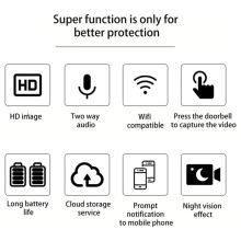 Video Door Bells Wireless WiFi Video Doorbell with Camera  Security Doorbell PIR Motion Detection