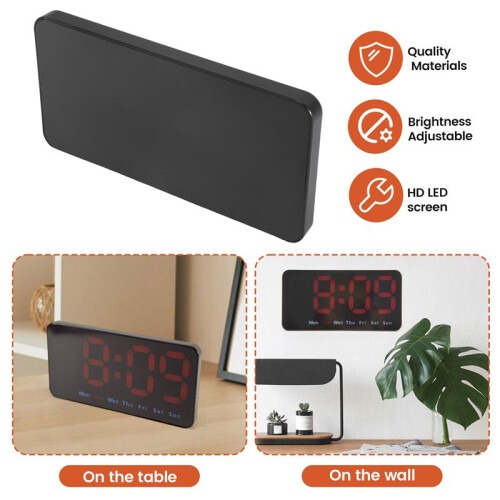 Digital Wall Clock, 9Inch LED Digital Clock Large Display with 12/24H,  Digits,Small Silent Wall Clock (Red) 2