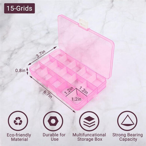 Small Compartment Organizer Case, 4PCS 15-Grid Adjustable Plastic Box with Dividers, Empty Storage Container 2