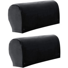 LINGXIYA Samt-Stretch-Armlehnenbezüge für Stühle und Sofas, Spandex-Coucharmlehnenbezüge, waschbar, 2er-Set (Sand)