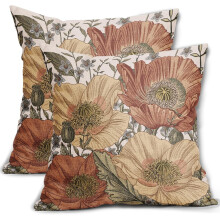 Bruna & Roströda Örngott med Vintage Blommigt Mönster, 18x18, Dekorativa Kuddfodral med Botaniskt Mönster, Utomhus-/Lantlig Inredning, Set om 2