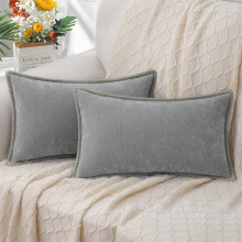 Mjuka örngott i chenille, 12x20, set om 2, ländryggssammet i lantlig stil, sydda kanter, Ultimate Gray
