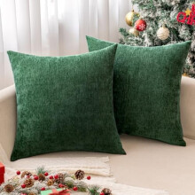 2-pack mörkgröna 61x61 cm chenille julörngott, lantlig dekoration för soffa, sovrum och vardagsrum