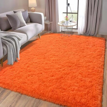 Soft shag rug orange 4x6 ft plush non-slip