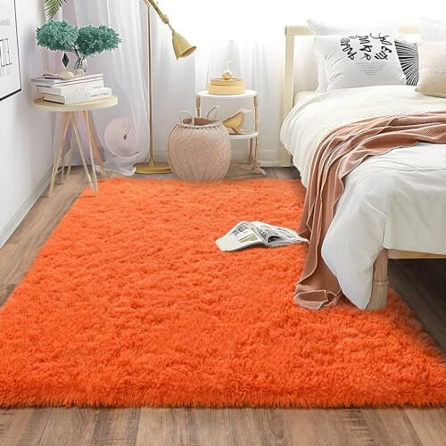 Soft shag rug orange 4x6 ft plush non-slip 1