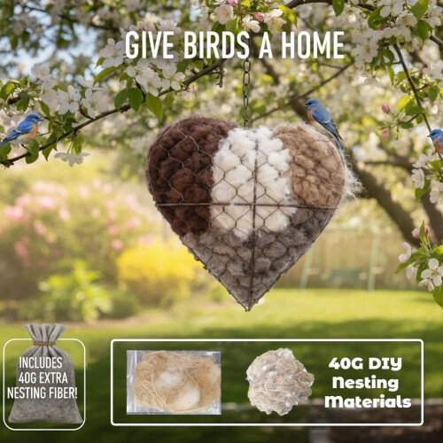 Handmade Iron Bird Nesting Heart with Refillable Natural 2