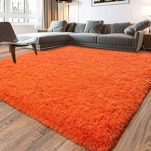 Soft shag rug orange 4x6 ft plush non-slip 2