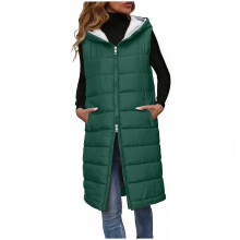 Gilet imbottito da donna Kukoosong, giacca senza maniche leggera con cerniera a doppio cursore, cappotto lungo e caldo con cappuccio e tasche.