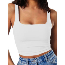 Canotta da donna con scollo quadrato, senza maniche, alla moda, sexy, aderente, ideale per l'estate e lo yoga.