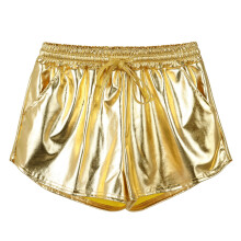Pantaloni da donna in similpelle Elainilye Nightclub Pantaloni riflettenti in metallo Pantaloncini dorati hot Pantaloncini da notte da donna taglie